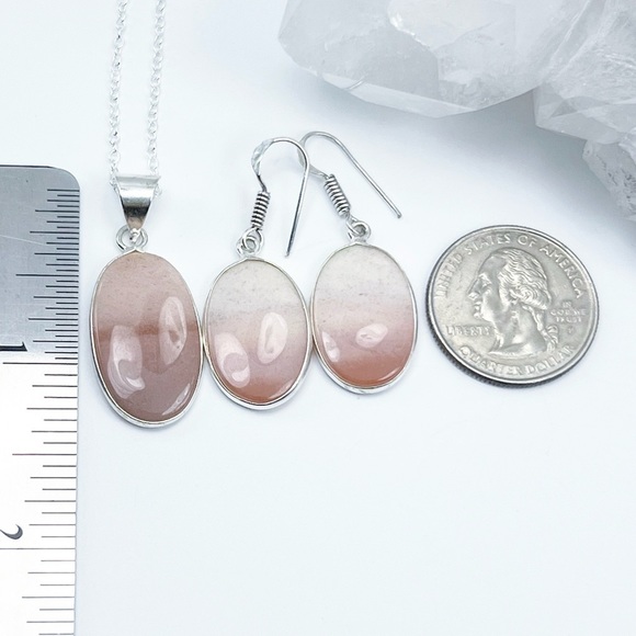 Pink Opal Pendant Necklace and Earrings Set Sterling Silver 925 - Picture 3 of 7